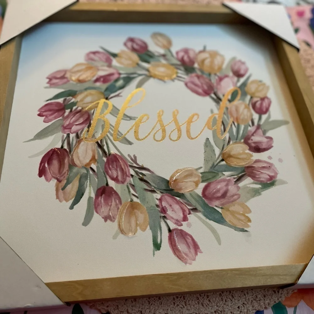 Blessed sign canvas with wood frame boxed Never used .